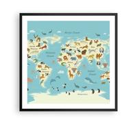 Cuadro Poster de Pared 60x60cm Póster Marco Animales El Mundo Mapa Wall Art