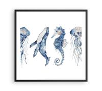 Cuadro Poster de Pared 60x60cm Póster Marco Animales Marinos Infantiles Wall Art