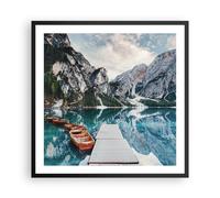 Cuadro Poster de Pared 60x60cm Póster Marco Barcos Montañas Puerto Wall Art