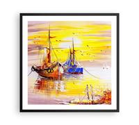 Cuadro Poster de Pared 60x60cm Póster Marco Barcos Sol mar viajes Wall Art