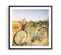 Cuadro Poster de Pared 60x60cm Póster Marco Bicicleta Prado Flores Wall Art