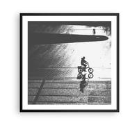 Cuadro Poster de Pared 60x60cm Póster Marco Blanco Y Negro Ciclista Soledad Art