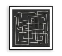 Cuadro Poster de Pared 60x60cm Póster Marco Blanco Y Negro Laberinto Línea Art