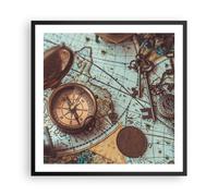 Cuadro Poster de Pared 60x60cm Póster Marco Brújula Vintage Mapa Wall Art Prints