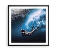 Cuadro Poster de Pared 60x60cm Póster Marco Buceo Mujer Olas Wall Art Prints