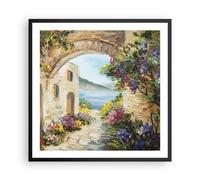 Cuadro Poster de Pared 60x60cm Póster Marco Casa Santorini Flores Wall Art