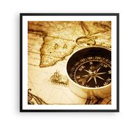 Cuadro Poster de Pared 60x60cm Póster Marco Compás viejo viajando viaje Wall Art
