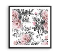 Cuadro Poster de Pared 60x60cm Póster Marco Flores hojas planta rosa Wall Art