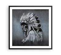 Cuadro Poster de Pared 60x60cm Póster Marco Indio Penacho Hombre Wall Art Prints