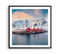 Cuadro Poster de Pared 60x60cm Póster Marco Lofoten Aldea Pesca Wall Art Prints