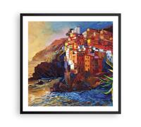 Cuadro Poster de Pared 60x60cm Póster Marco Manarola Colorido Óleo Wall Art