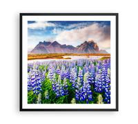 Cuadro Poster de Pared 60x60cm Póster Marco montañas prado flores Wall Art