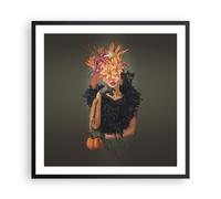 Cuadro Poster de Pared 60x60cm Póster Marco mujer gato flores Wall Art Prints