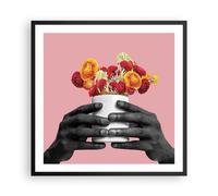 Cuadro Poster de Pared 60x60cm Póster Marco Negro Mano Flores Wall Art Prints