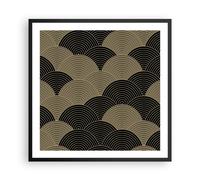 Cuadro Poster de Pared 60x60cm Póster Marco Negro Y Oro Círculos Gráficos Art