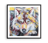 Cuadro Poster de Pared 60x60cm Póster Marco Óleo Lobo Perro Wall Art Prints