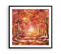 Cuadro Poster de Pared 60x60cm Póster Marco Otoño Bosque Rojo Wall Art Prints