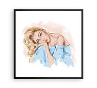 Cuadro Poster de Pared 60x60cm Póster Marco Reflexiva Mujer Rubia Wall Art