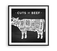 Cuadro Poster de Pared 60x60cm Póster Marco Vaca carne cocinar gráfico Wall Art
