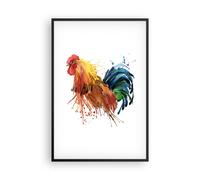 Cuadro Poster de Pared 61x91cm Marco Gallo Ilustration Animal colores Wall Art