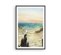 Cuadro Poster de Pared 61x91cm Marco Impresionismo Gaviotas Costa Wall Art