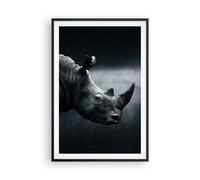 Cuadro Poster de Pared 61x91cm Marco Rinoceronte Blanco Y Negro Retrato Wall Art