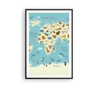 Cuadro Poster de Pared 61x91cm Póster Marco Animales El Mundo Mapa Wall Art