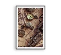 Cuadro Poster de Pared 61x91cm Póster Marco Cartografía Vintage Brújula Wall Art
