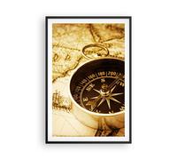 Cuadro Poster de Pared 61x91cm Póster Marco Compás viejo viajando viaje Wall Art