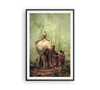 Cuadro Poster de Pared 61x91cm Póster Marco elefante selva niebla Wall Art