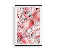 Cuadro Poster de Pared 61x91cm Póster Marco Flamenco Rosa Exotismo Wall Art