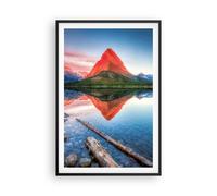 Cuadro Poster de Pared 61x91cm Póster Marco Lago Montañas Reflejo Wall Art