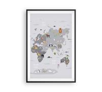 Cuadro Poster de Pared 61x91cm Póster Marco Mapa El Mundo Continentes Wall Art