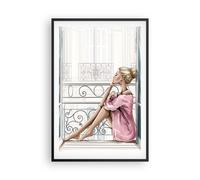 Cuadro Poster de Pared 61x91cm Póster Marco Mujer Balcón Ventana Wall Art Prints