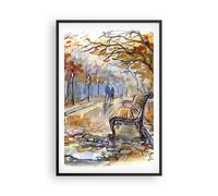 Cuadro Poster de Pared 61x91cm Póster Marco Path Banco otoño mujer Wall Art