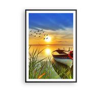 Cuadro Poster de Pared 70x100cm Barco lago puesta del sol verano la gente Art