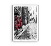 Cuadro Poster de Pared 70x100cm Calle bicicletas adoquines edificio Wall Art