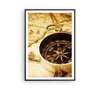 Cuadro Poster de Pared 70x100cm Marco Compás viejo viajando viaje Wall Art