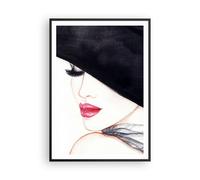 Cuadro Poster de Pared 70x100cm Marco Mujer labios sombrero elegancia Wall Art