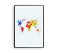 Cuadro Poster de Pared 70x100cm Marco Mundo mapa colorido continentes Wall Art
