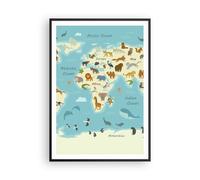 Cuadro Poster de Pared 70x100cm Póster Marco Animales El Mundo Mapa Wall Art