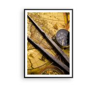 Cuadro Poster de Pared 70x100cm Póster Marco Brújula Aventura Viajar Wall Art
