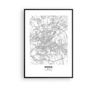 Cuadro Poster de Pared 70x100cm Póster Marco Ciudad Mapa Roma Wall Art Prints