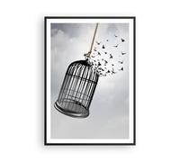Cuadro Poster de Pared 70x100cm Póster Marco Libertad Jaula Aves Wall Art Prints