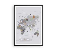 Cuadro Poster de Pared 70x100cm Póster Marco Mapa El Mundo Continentes Wall Art