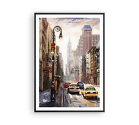 Cuadro Póster Marco Negro 70x100 cm Arquitectura Ciudades - 4590 - P2B | Nueva York Acuarela Moderno Vertical Cuadros de Pared Decoración Cuadro Decorativo Salón Dormitorio Cocina Lámina ARTTOR