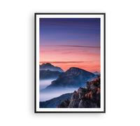 Cuadro Poster de Pared 70x100cm Póster Marco Oeste El Sol Montañas Wall Art