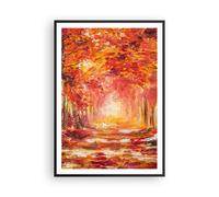 Cuadro Poster de Pared 70x100cm Póster Marco Otoño Bosque Rojo Wall Art Prints