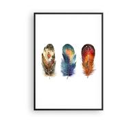 Cuadro Poster de Pared 70x100cm Póster Marco Pluma Pájaro Pintura Wall Art