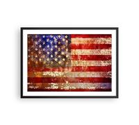 Cuadro Poster de Pared 70x50cm Marco América bandera nacional patriótico Art